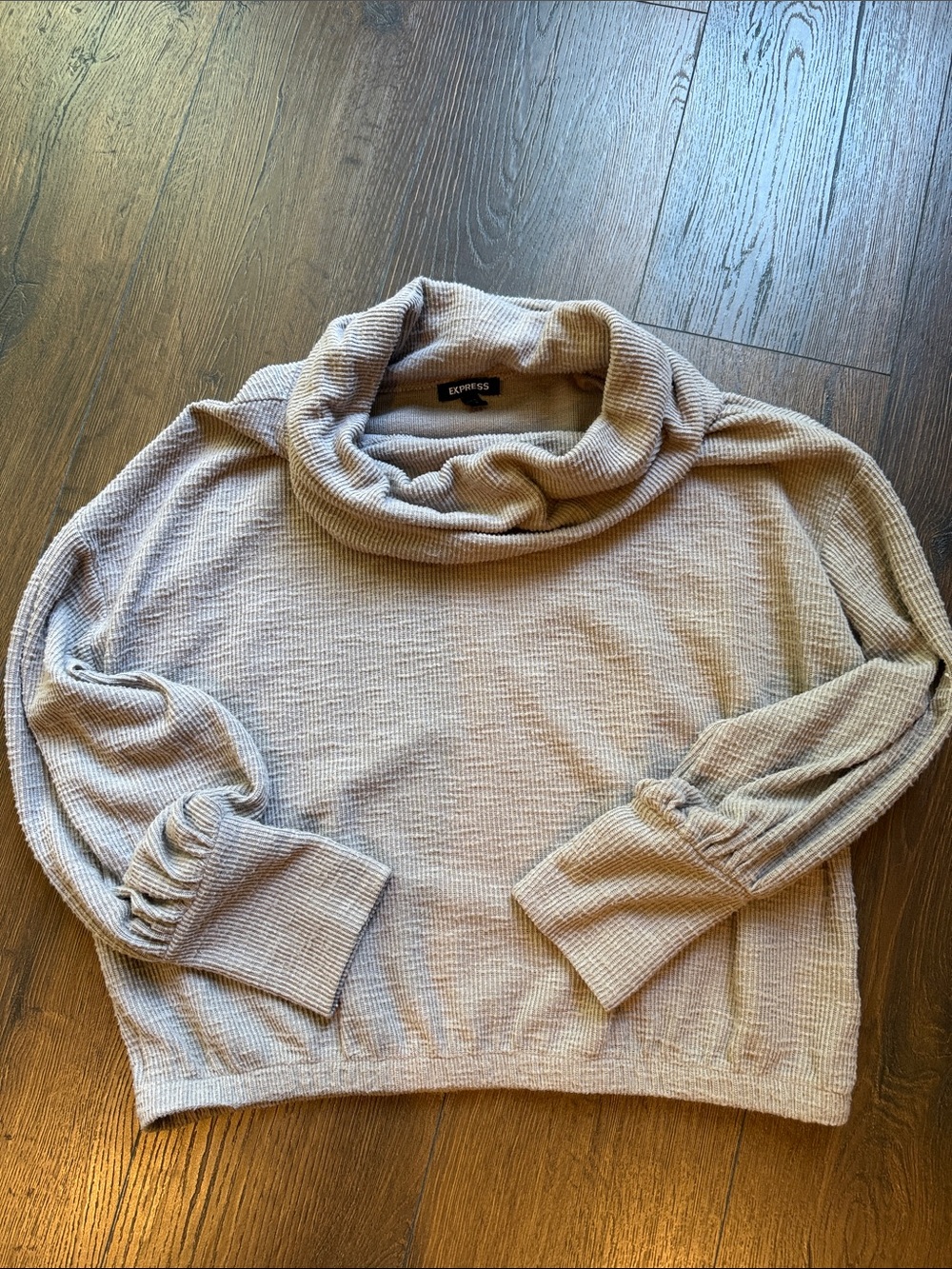 Express Women's Taupe Cowl Neck Ribbed Sweater Medium